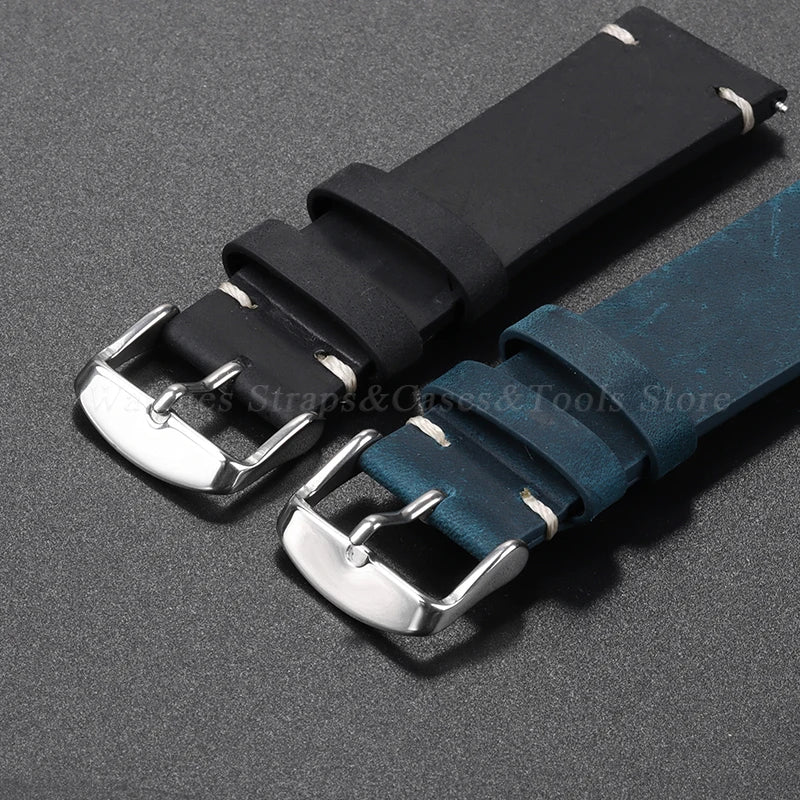 Stitching Cowhide Strap for Omega for Seiko 18/19/20/21/22/24mm Wrist Bracelet Vintage Brown Leather Watch Band Butterfly Buckle