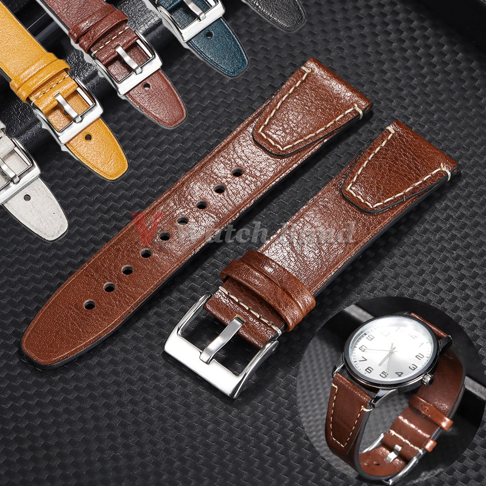 Brown Vintage Oil Wax Leather Watchband Wristband Stitching Cowhide Strap for Omega 20mm 22mm Watch Strap for Seiko Watch Band