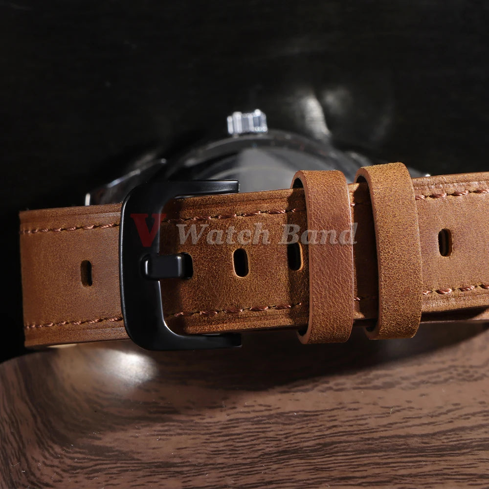 18mm 20mm 22mm 24mm Genuine Cowhide Leather Strap for Samsung Galaxy Watch 6 5 4 Soft Matte Retro Wristband for Seiko Bracelet