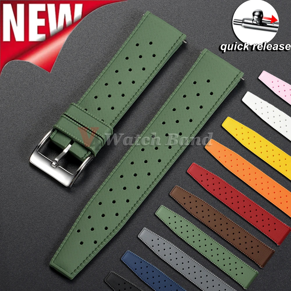 Quick Release Tropical Rubber Watch Strap 18mm 20mm 22mm for Seiko for Omega for Rolex Perfect Fit Flat End Universal Watchbands