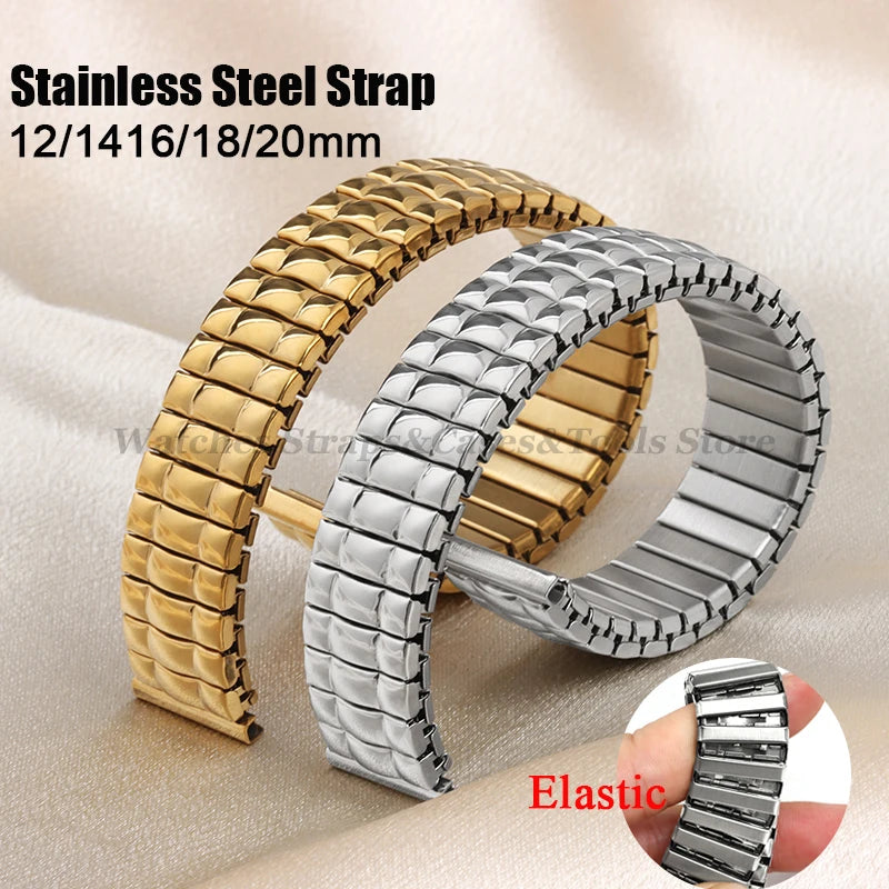 12mm 14mm 16mm 18mm 20mm Stretch Expansion Stainless Steel Watch Band Strap Metal Elastic Belt Accessories Men Women Bracelets