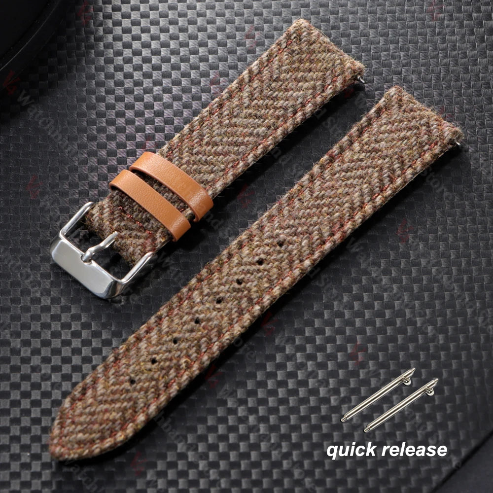 18mm 20mm 22mm Woven Tweed Fabric Strap Two-Sided Nylon Cowhide Watchband Quick Release Band Business Wristband Belt Accessories
