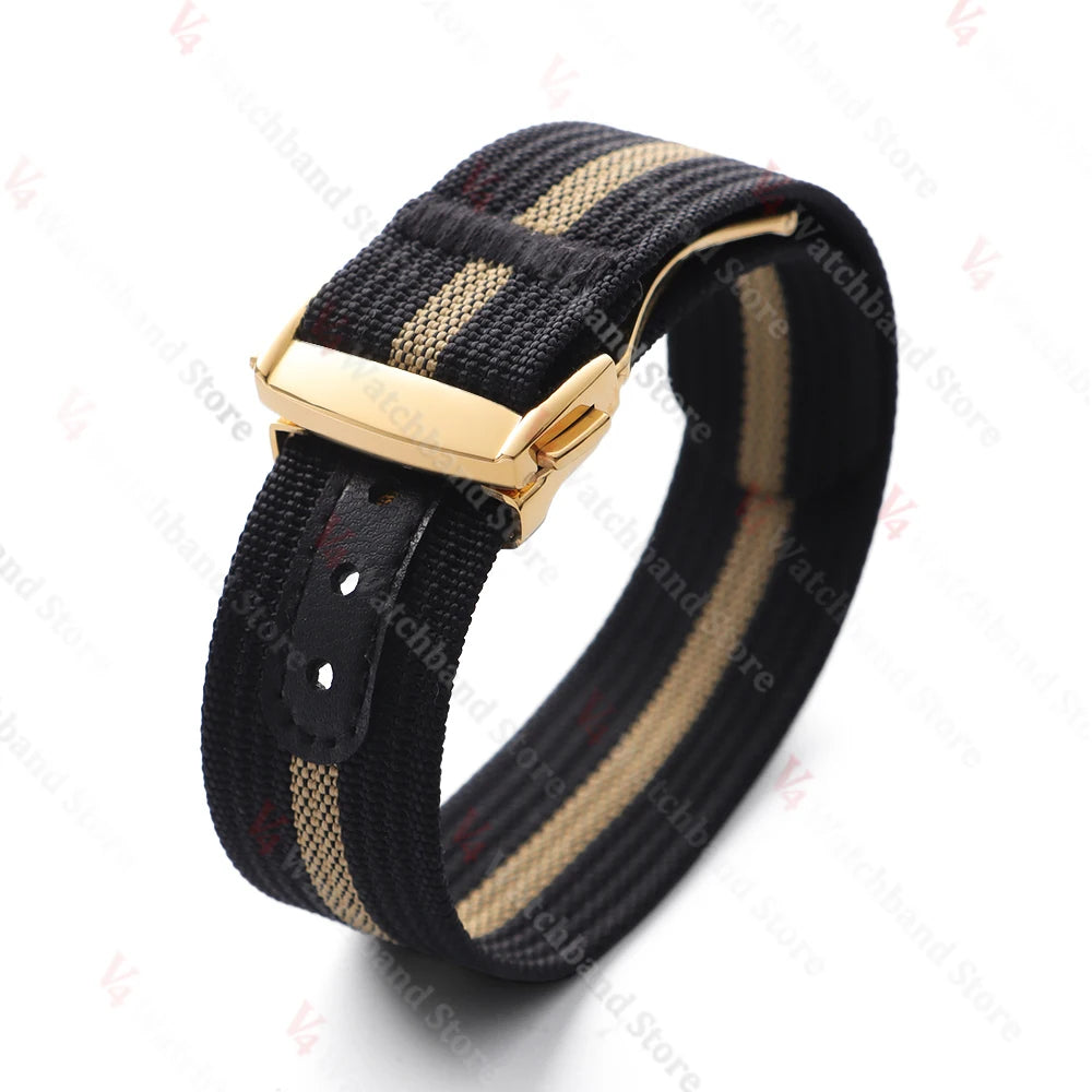 Black Gold Buckle Watch Band 20mm Men's Army Sports Breathable Braided Nylon Strap for Seiko Fabric Bracelet Wristbelt for Omega