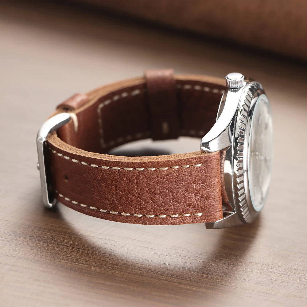 Genuine Cowhide Watch Strap for Samsung Galaxy Watch 6 5 4 Soft Dark Brown Retro Wristband for Seiko 20mm 22mm 24mm Bracelet