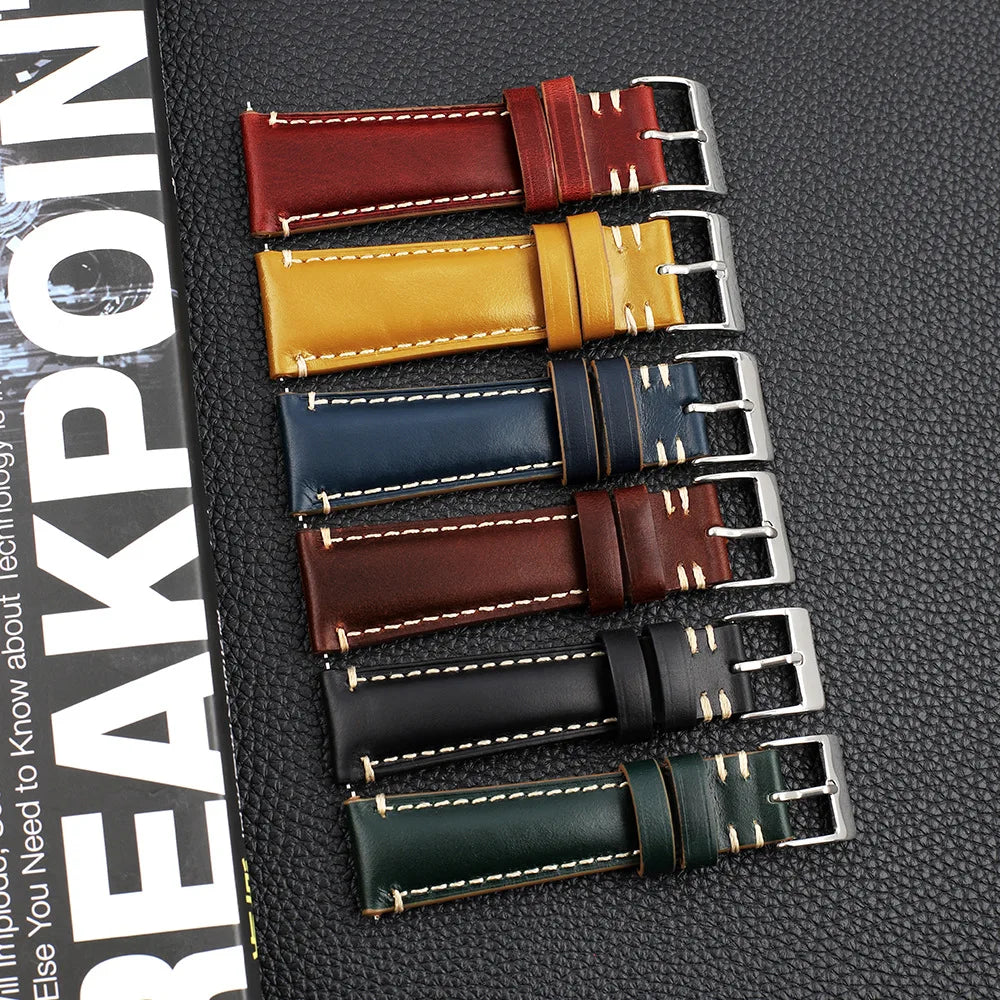 Retro Cowhide Watch Strap for Seiko for Casio 20mm 22mm 24mm Watch Accessories Men Women Red Wrist Belt Bracelet