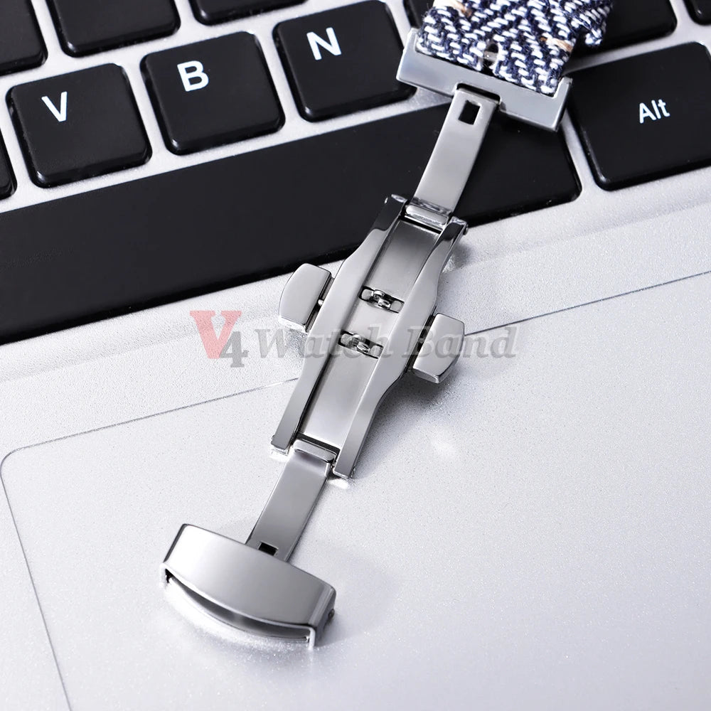 Quick Release Bracelet for Omega for Seiko Watch Band Vintage Genuine Leather Tweed Nylon Strap 18mm 20mm 22mm Butterfly Buckle