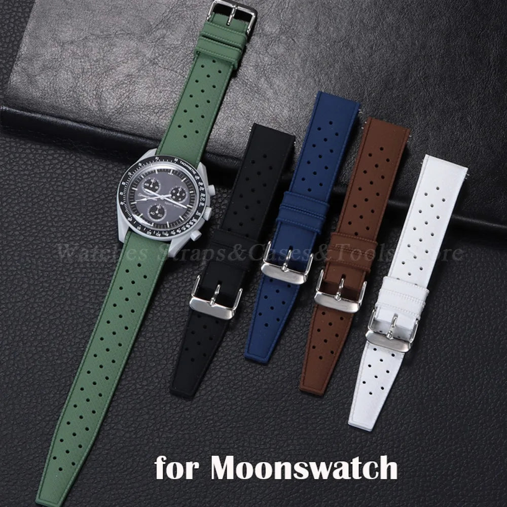 20mm Rubber Strap for Omega for Swatch for Moonswatch Watch Strap Soft Silicone Waterproof Sport Wristband Women Men's Bracelet