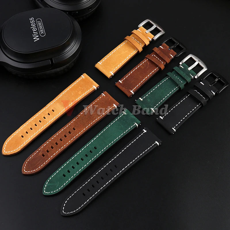 18mm 19mm 20mm 21mm 22mm 24mm Straps Retro Cowhide Watchband for Huawei Gt2/Gt3 Belt Black Yellow Brown Strap for Samsung Galaxy