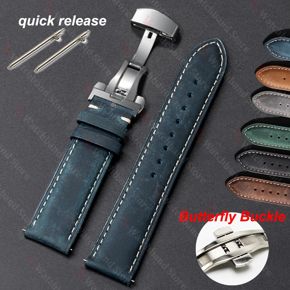 Genuine Calfskin Watchband for Omega Business Watch Band for Seiko 20/22/24mm Butterfly Buckle Stitching Brown Strap 14/16/18mm