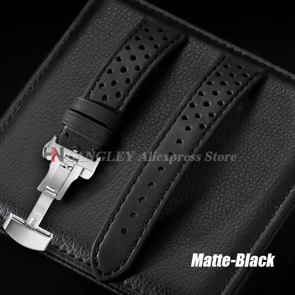 Genuine Calfskin Leather Watchband for Omega Business Wrist Band for Seiko 22mm 20mm 18mm Butterfly Buckle Breathable Men Straps