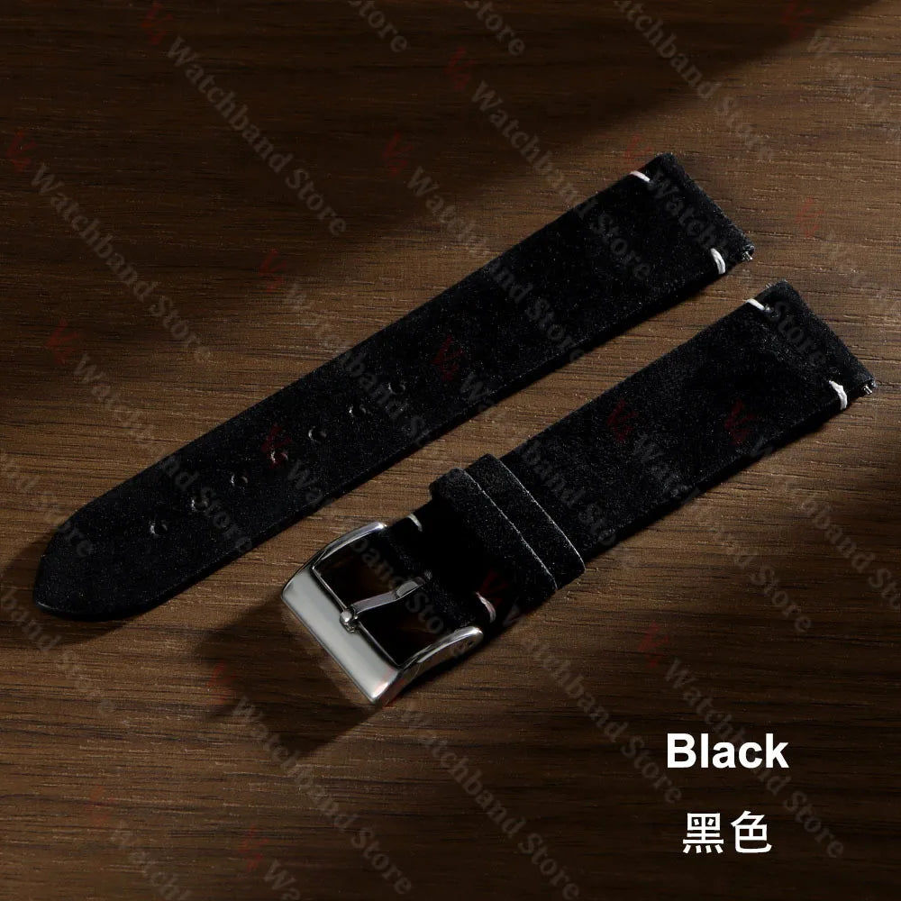 20mm 22mm High Quality Suede Cowhide Vintage Watch Strap Blue Brown Watchband Replacement Strap Watch Accessories Sport Bracelet