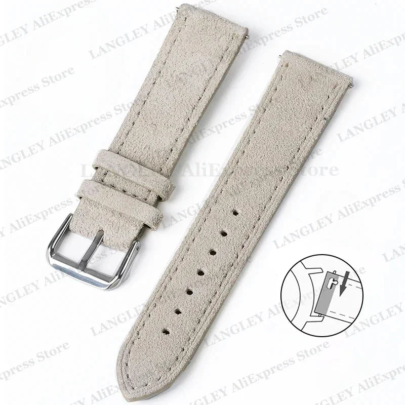 18mm 20mm 22mm Vintage Suede Leather Watchband for Samsung Galaxy Watch 5 4 3 45mm 40mm Cowhide Stitching Quick Release Bracelet