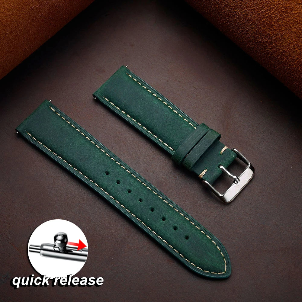 Cowhide Watch Strap 14mm 16mm 18mm 20mm 22mm 24mm Vintage Dark Brown Quick Release Watchband for Samsung Galaxy Watch 8/7/6/5/4