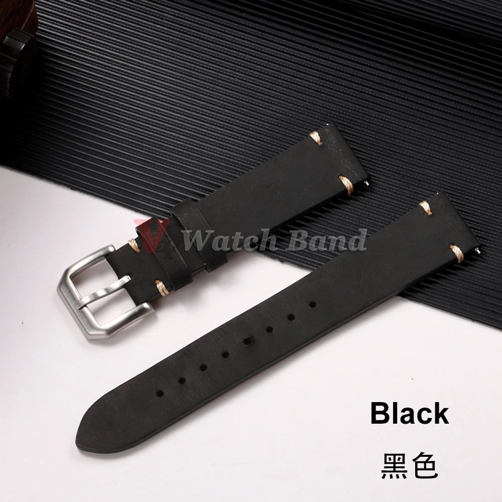 Genuine Cowhide Leather Watch Strap 20mm 22mm for Samsung Galaxy Watch 7/6/5/4 Vintage Brown Watchband Quick Release Bracelets