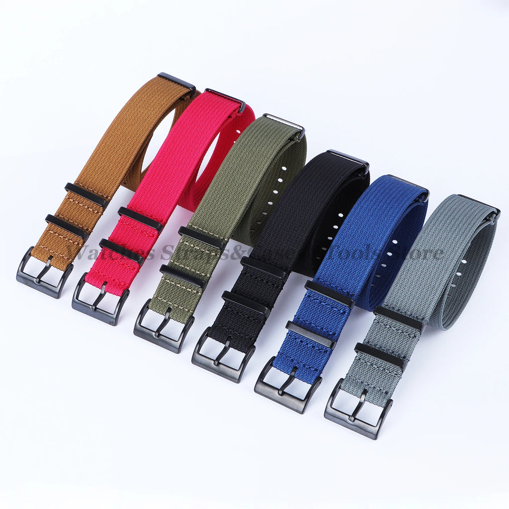 New Ribbed Nylon Strap 20mm 22mm for Seiko Military Fabric Braid Ballistic Watchband for Samsung Galxy Watch3/4/5/6 Black Buckle