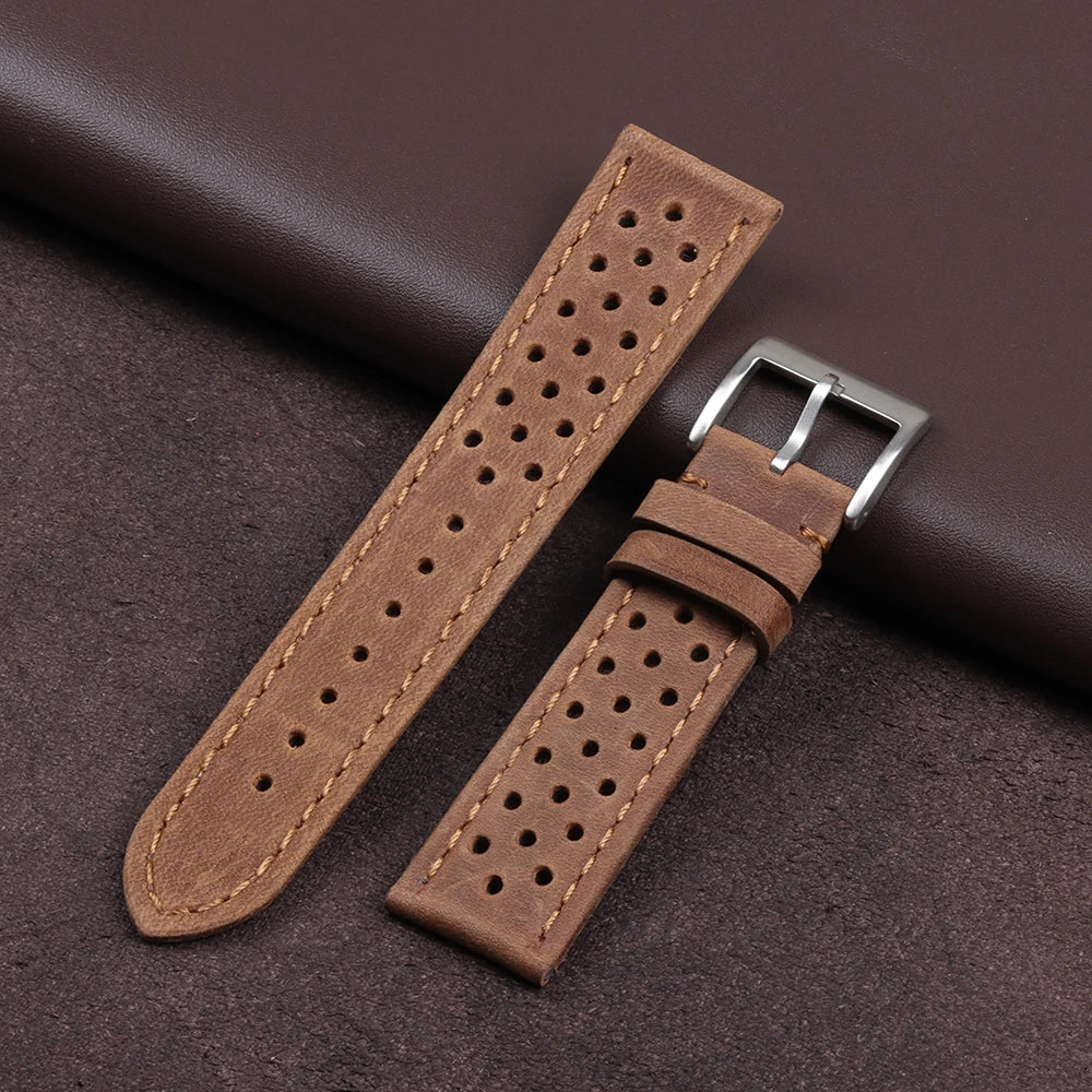 Genuine Cowhide Leather Strap Soft Handcrafted Ventilated Watch Band for Tag Heuer for Seiko for Omega 18mm 20mm 22mm Bracelet