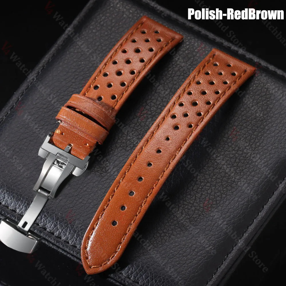 18/20/22mm Universal Genuine Cowhide Watch Band Butterfly Buckle Vintage Straps for Men Women Breathable Bracelet Belt Accessory