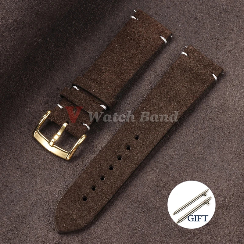 20mm 22mm Quick Release Watch Band Genuine Suede Leather Watch Strap Vintage Brown Grey Watchbands Wristband Men Accessories