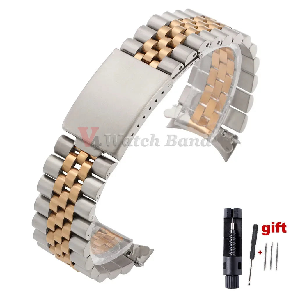 Curved End Stainless Steel Watch Bands 19mm 20mm 21mm for Rolex DATEJUST for Jubilee Solid Strap Bracelet Men Woman Watchband