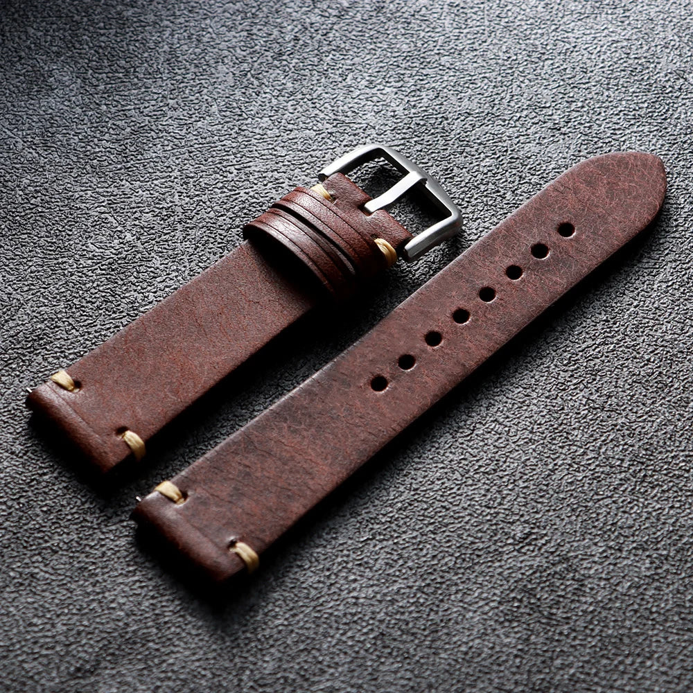 Cowhide Leather Watch Strap 18mm 19mm 20mm 21mm 22mm for Samsung Galaxy Watch 8/7/6/5/4 Vintage Brown Quick Release Bracelets