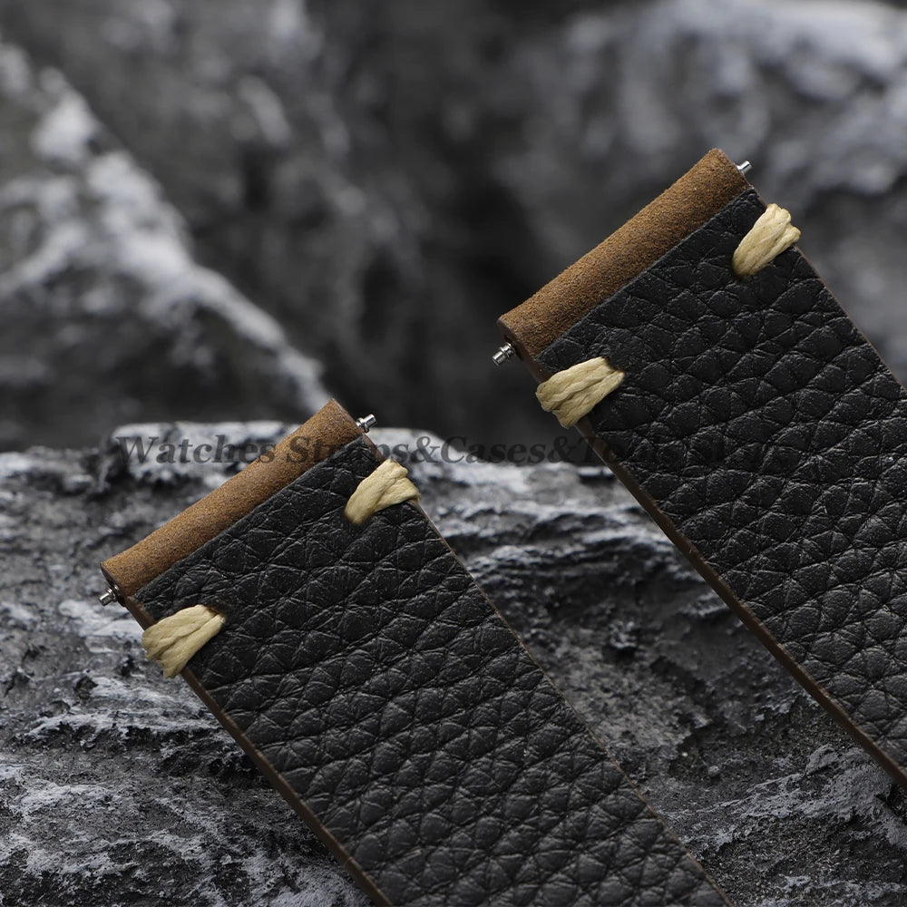 20mm 22mm Genuine Cowhide Watch Strap Vintage Litchi Pattern Leather for Smart Watch Band for Seiko Men Women Watch Accessories