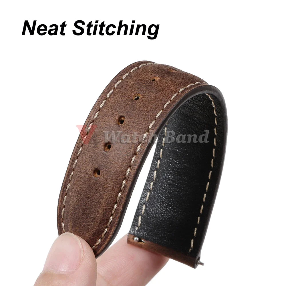 Genuine Calfskin Watchband for Omega Business Watch Band for Seiko 20/22/24mm Butterfly Buckle Stitching Brown Strap 14/16/18mm