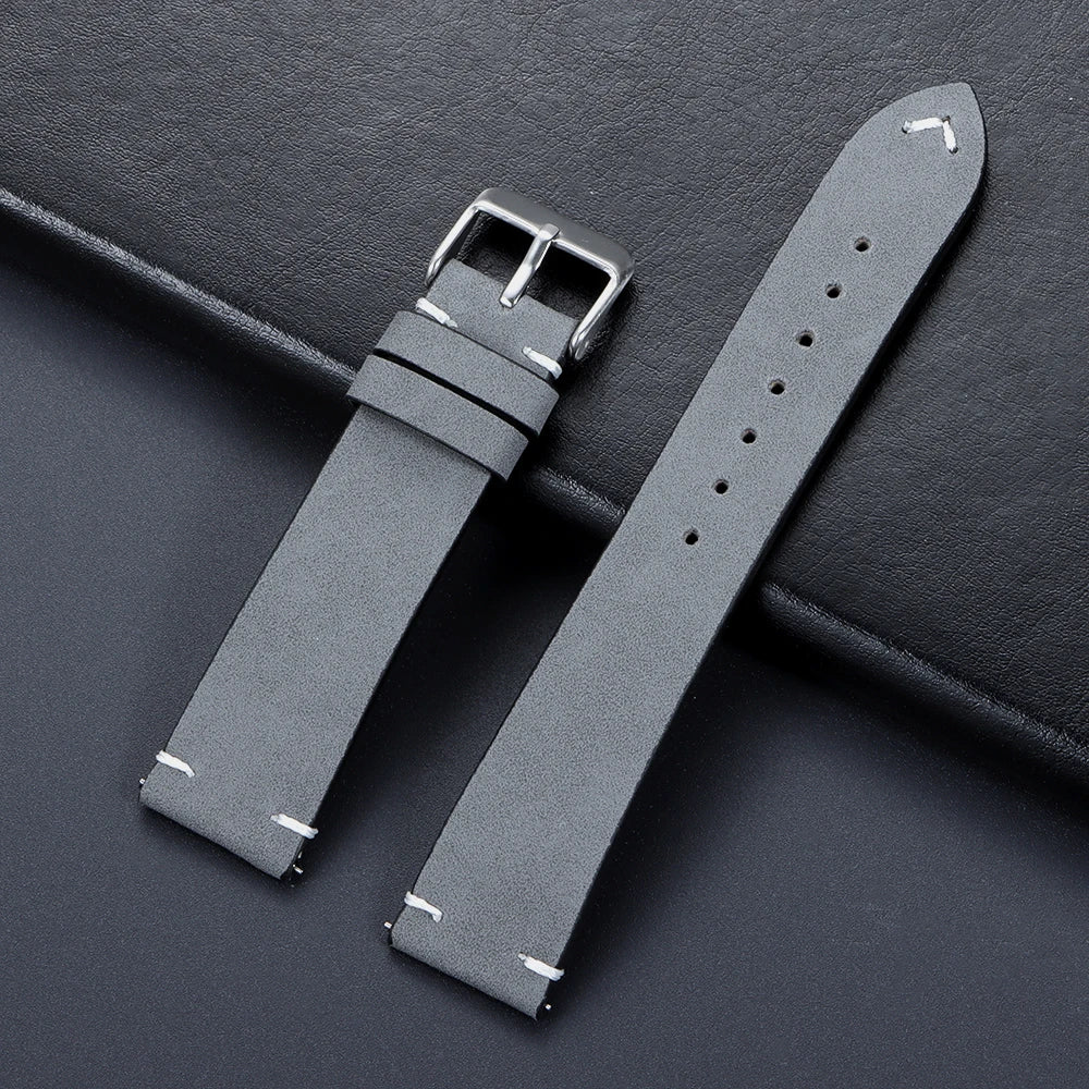 Vintage Matte Leather Watch Band for Seiko 20mm 22mm for Omega Handmade Stitching Cowhide Strap for Huawei Smartwatch Wristband