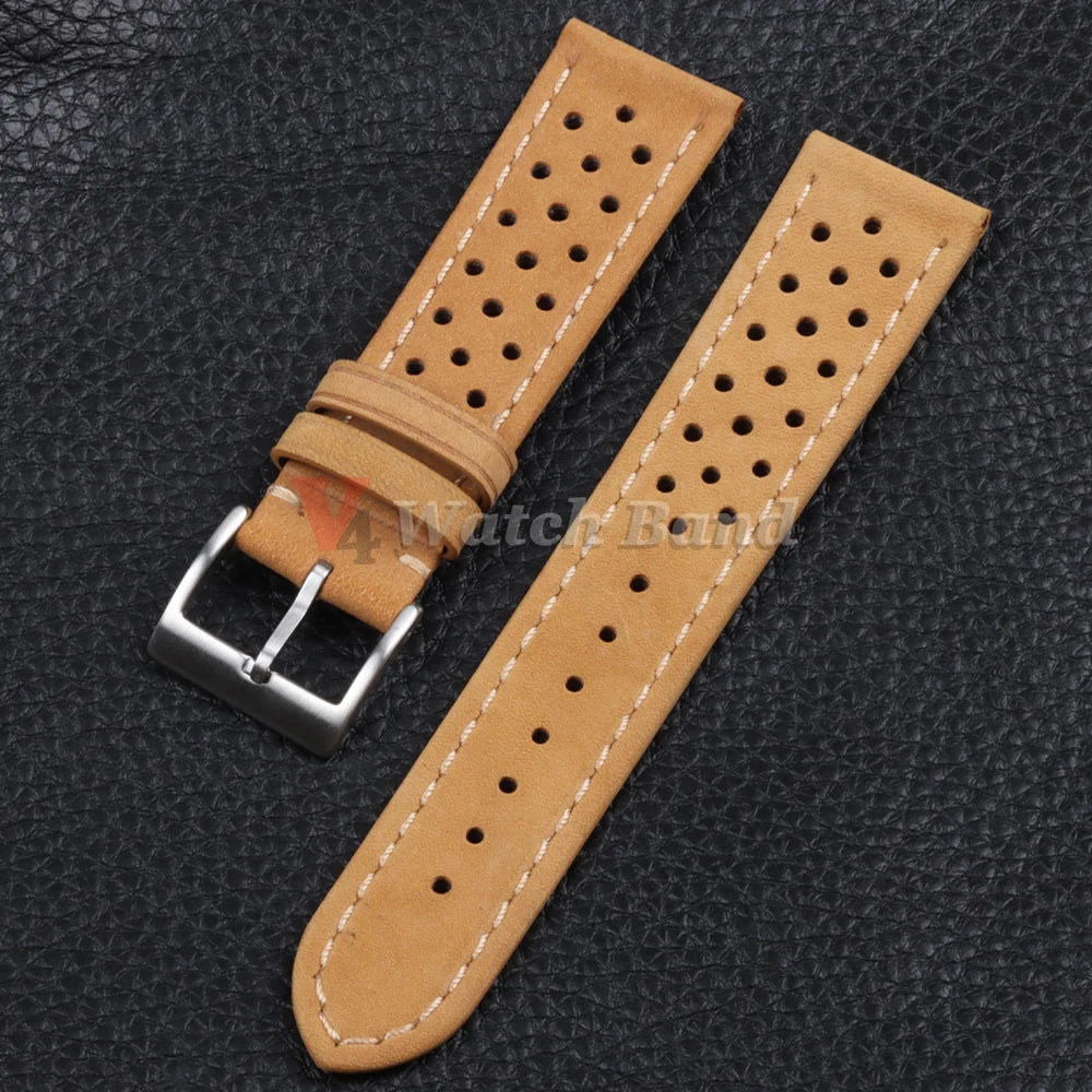 Genuine Cowhide Leather Strap for Samsung Galaxy Watch 6 5 4 Breathable Retro Wristband for Seiko Bracelet for Omega 18/20/22mm