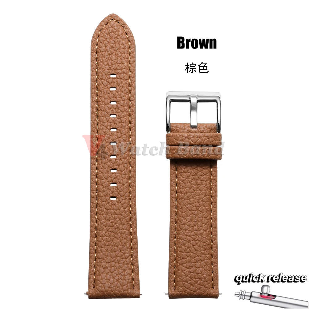 Universal Wristbelt 22mm Leather Business Strap for Omega for Seiko Lychee Pattern Leather Watchband Quick Release Soft Bracelet