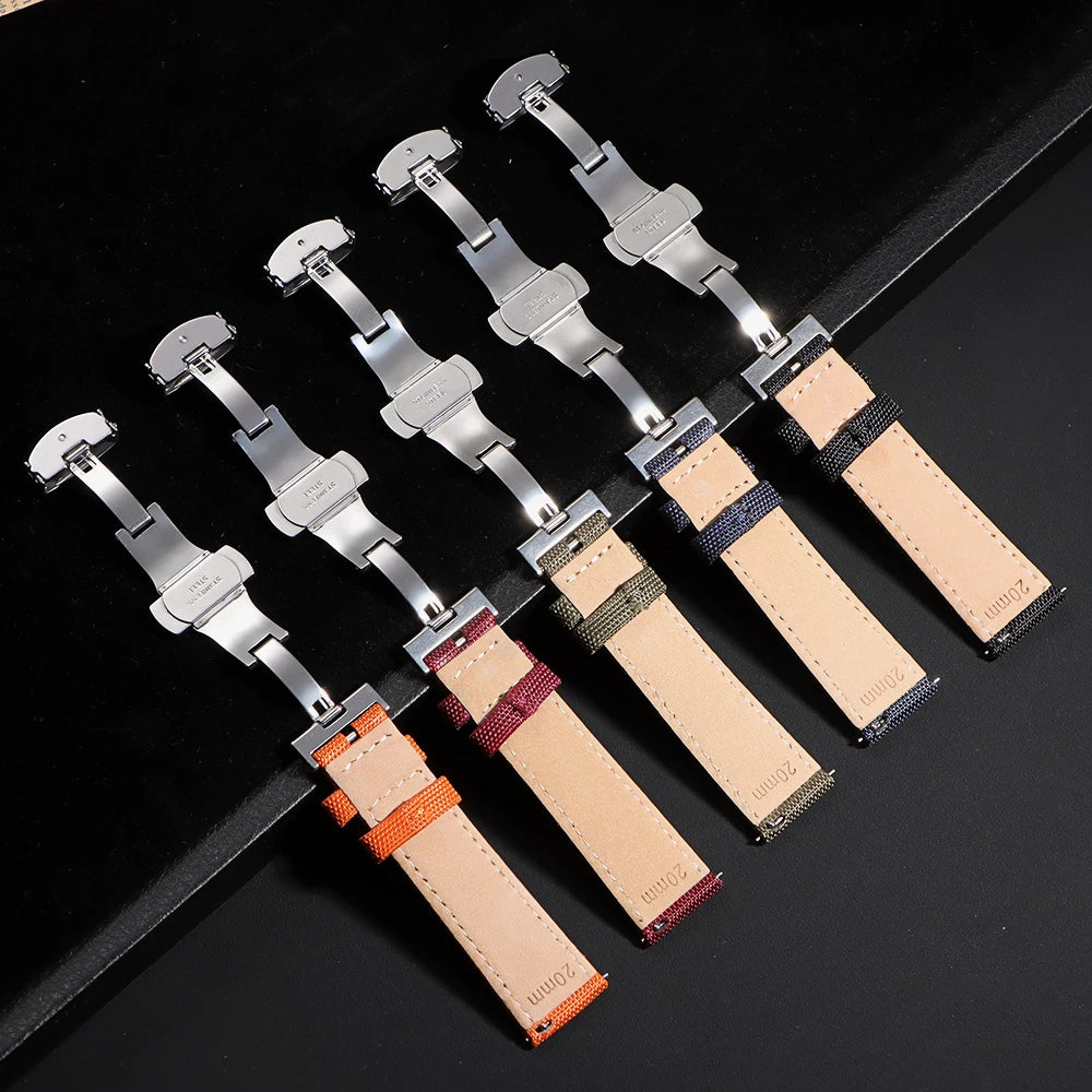 20mm 22mm Watch Strap for Omega Two-Sided Nylon Cowhide Watchband for Rolex Band Sport Wristband Quick Release Belt Accessories