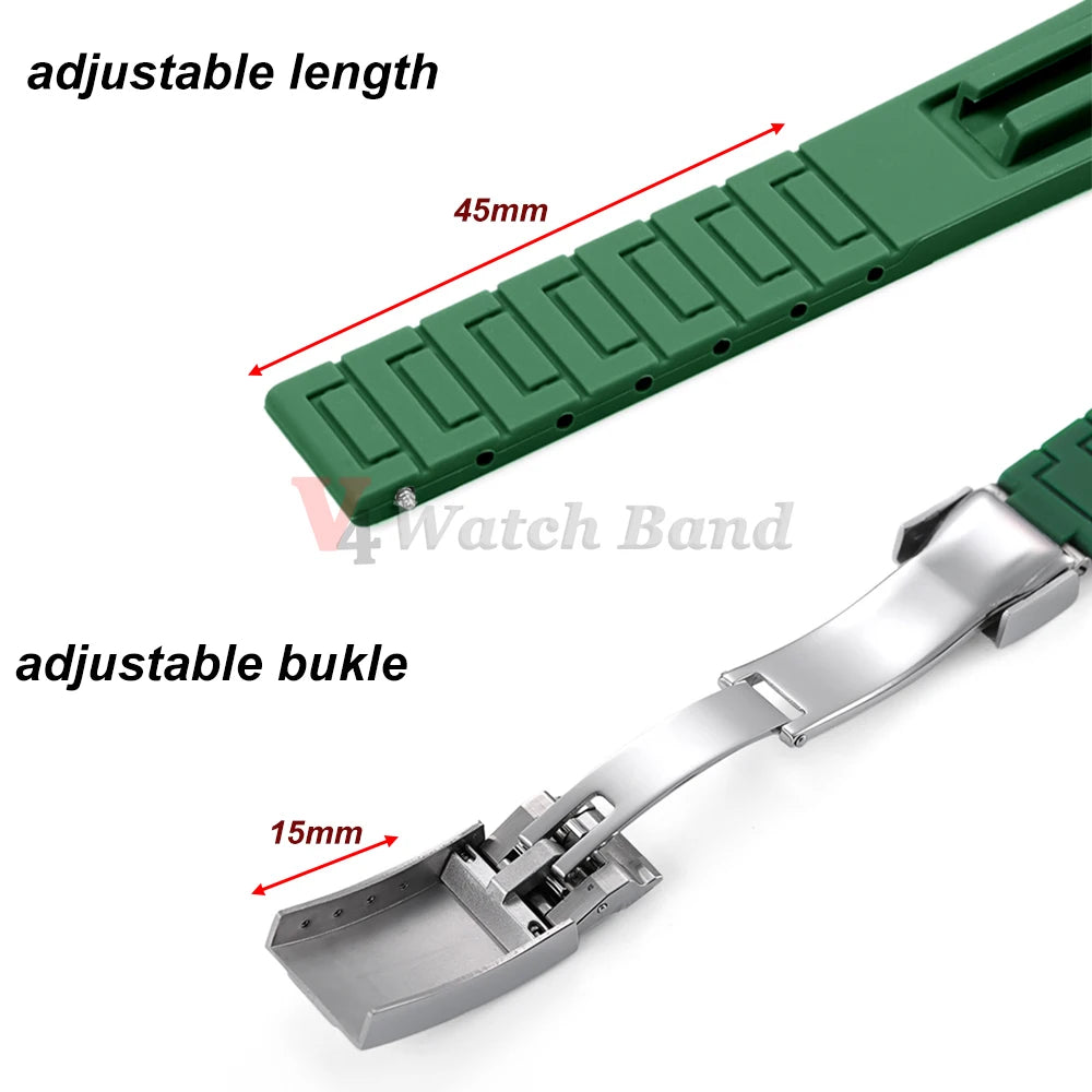 Arc Rubber Watchband 20 21mm 22mm for Rolex Daytona Yacht-Master Ultra Flexible Comfortable Silicone Folding Buckle Curved Strap
