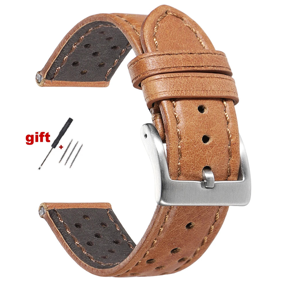 18mm 20mm 22mm Universal Genuine Cowhide Watch Band Vintage Strap for Men Women Breathable Bracelet Sport Wristbelt Accessory