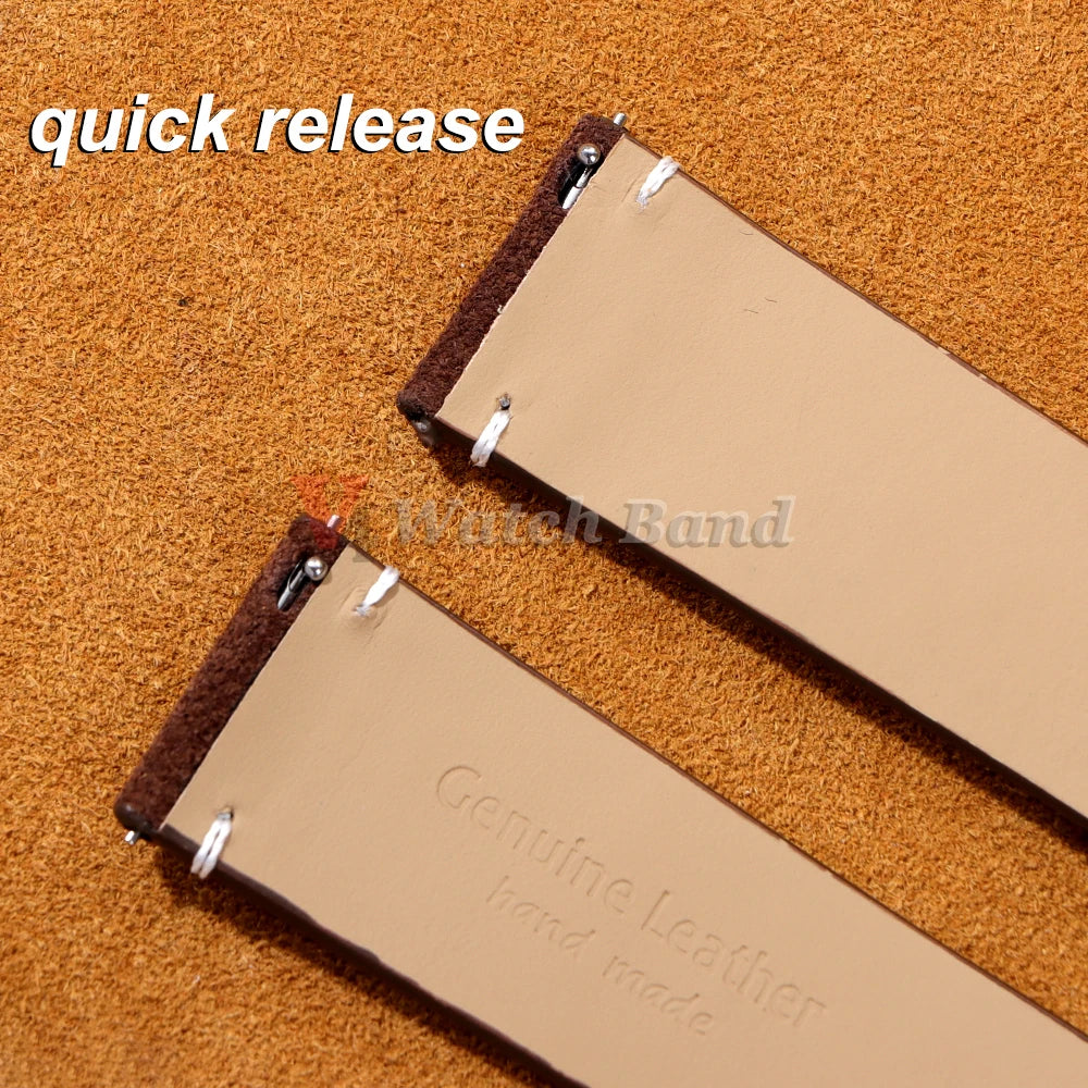 Suede Genuine Leather Watchband for Seiko for Samsung Vintage Straps Handmade Stitching Bracelet 20mm 22mm for Huawei Gt2 GT3/4