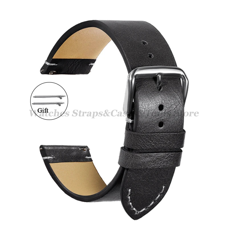 Leather Watch Band 18mm 20mm 22mm 24mm Soft Vintage Bracelets Men Women Quick Release for Omega for Huawei Watch GT4 46mm Strap