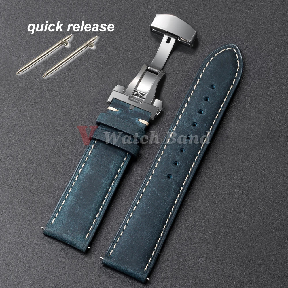18/20/22mm Quick Release Genuine Leather Watch Strap for Rolex for Citizen Universal Bracelet for Omega Bands Butterfly Buckle