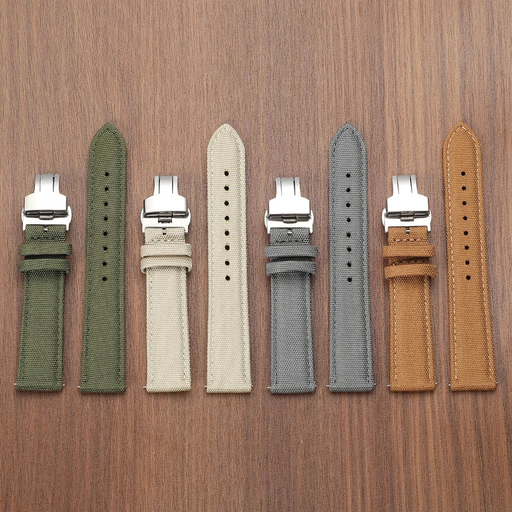 Quick Release Nylon Sailcloth Watch Strap 18mm 19mm 20mm 21mm 22mm 24mm Butterfly Buckle Band For Omega For Seiko Watchband