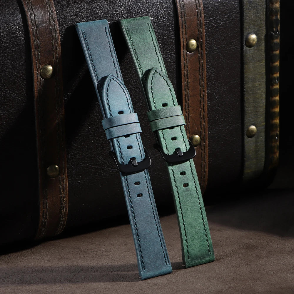 18mm 20mm 22mm 24mm Genuine Cowhide Leather Strap for Samsung Galaxy Watch 6 5 4 Soft Matte Retro Wristband for Seiko Bracelet