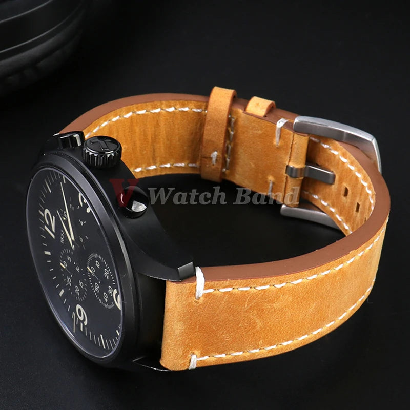 18mm 19mm 20mm 21mm 22mm 24mm Straps Retro Cowhide Watchband for Huawei Gt2/Gt3 Belt Black Yellow Brown Strap for Samsung Galaxy