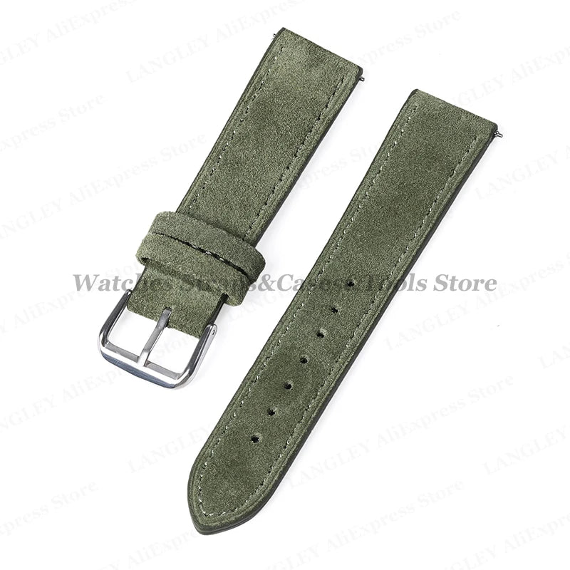 18mm 20mm 22mm Vintage Suede Leather Watchband for Samsung Galaxy Watch 5 4 3 45mm 40mm Cowhide Stitching Quick Release Bracelet
