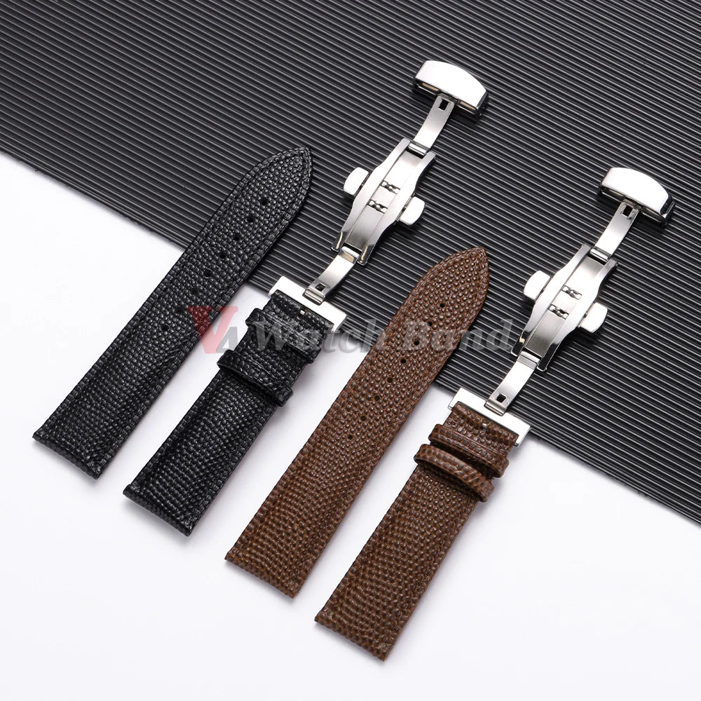 Cowhide Watch Strap 14/15/16/18/19/20/21/22mm Men Bracelet Butterfly Buckle Lizard Pattern Leather Watchband for Seiko for Omega