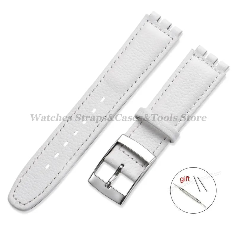 Cowhide Leather Watch Strap for Swatch Series 17mm Bracelet Men Women Waterproof Sport Replacement Watchband Belt Accessories
