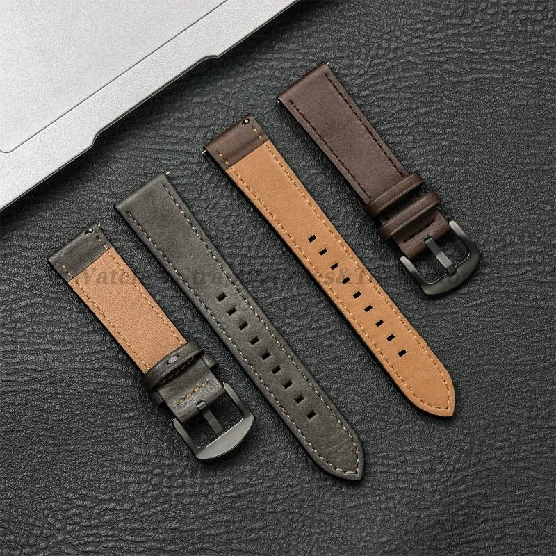 20mm 22mm Leather Strap for Samsung Galaxy Watch 7 6 5 4 40mm 44mm GearS3 Band Vintage Brown Bracelet for Huawei Watch GT5/GT4/3