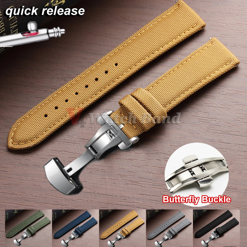 Quick Release Nylon Watchband Sailcloth Watch Strap 20mm 22mm for Omega for Seiko Business Butterfly Buckle for Tudor Men Women