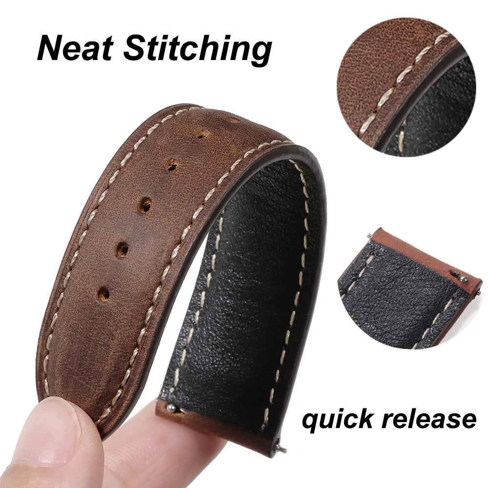 18/20/22mm Quick Release Genuine Leather Watch Strap for Rolex for Citizen Universal Bracelet for Omega Bands Butterfly Buckle