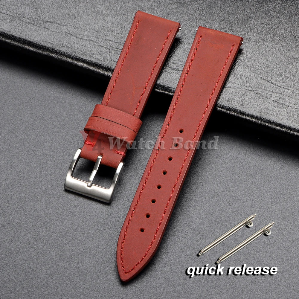 Genuine Cowhide Watch Strap 18mm 19mm 20mm 21mm 22mm 24mm for Samsung Galaxy Watch 7/6/5/4 Vintage Brown Quick Release Bracelets