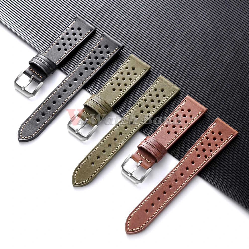 Dark Brown Watch Band Handcrafted Pueblo Italian Cowhide Strap for Omega Ventilated Design 20mm 22mm Men's Breathable Bracelets