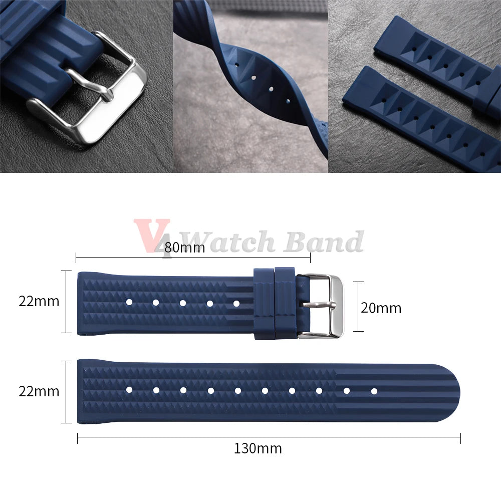 Premium Rubber Band for Seiko Watch Strap 20mm 22mm Flat-end Universal Silicone Rubber Bracelet Wrist Strap Soft for Smartwatch