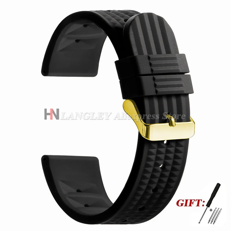 Soft Rubber Waffle Watch Band 20mm 22mm for Seiko for Rolex Water Ghost Sport Silicone Wristband Men's Replacement Strap Premium
