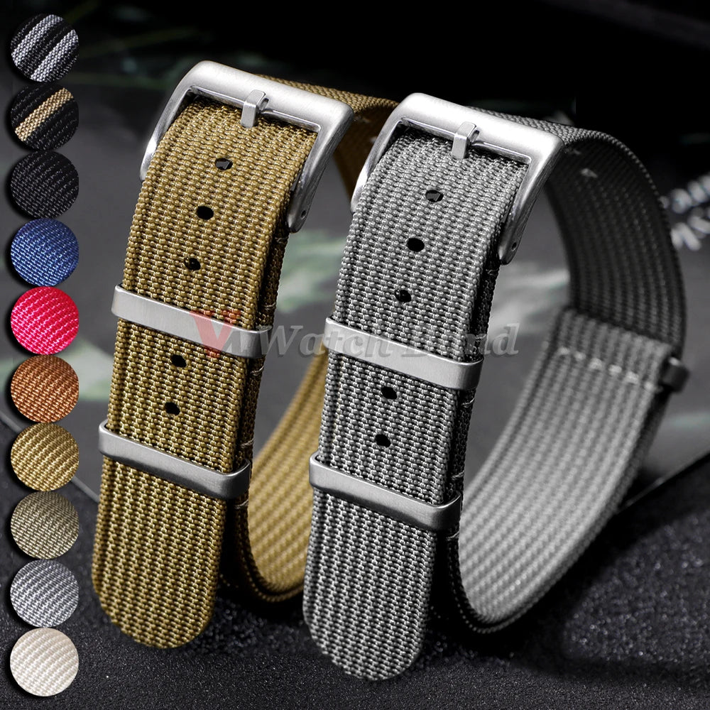 Ribbed Nylon Watch Band  for Seiko 18mm 20mm 22mm Comfortable Watch Straps Loop Military Washable Blet for Rolex Men Watchbands