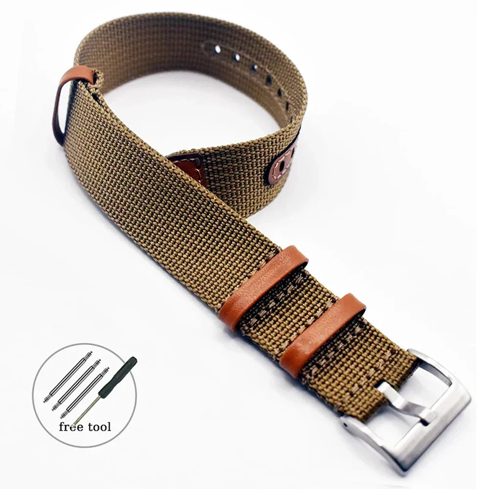 Canvas Durable Nylon Patch Leather Straps for Rolex Watchband for Omega Watch Bracelet for Seiko Replacement Wristband 20mm 22mm